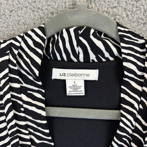 Liz Claiborne Fit & Flare Dress Large Faux Wrap Zebra Career Stretchy Belted - Picture 3 of 7